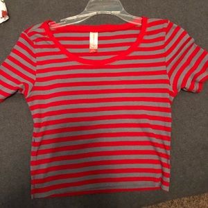 No Boundaries red and grey striped crop top